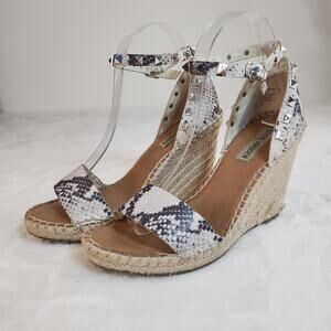 Steve Madden Heels 7.5 Espadrille Wedges Snakeskin Python Studded Spikes Ankle